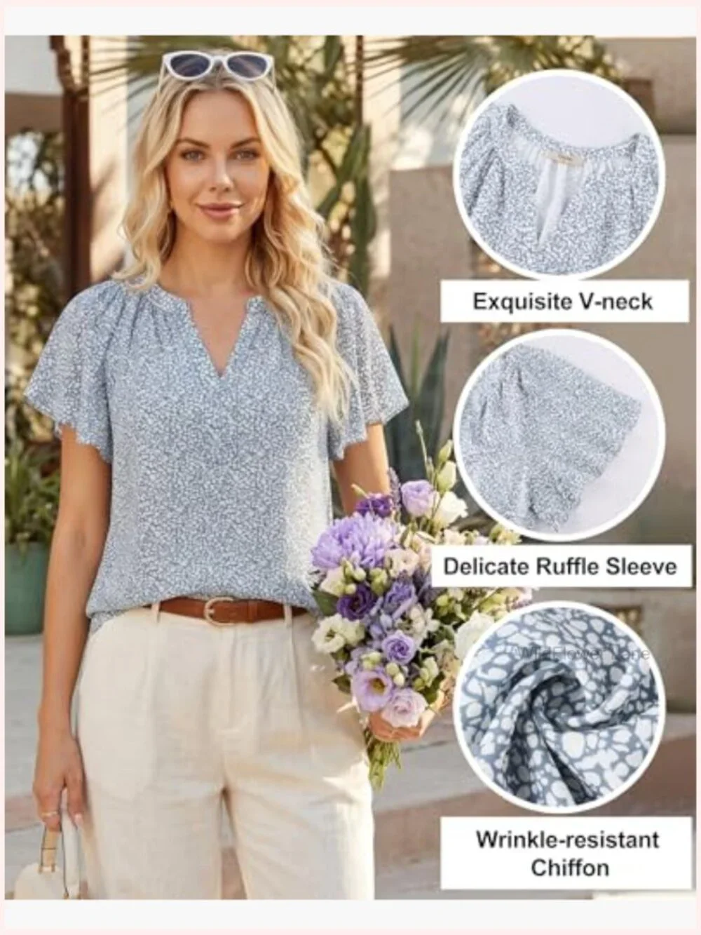Short Sleeve Chiffon Blouse Business Casual Shirt Summer Top